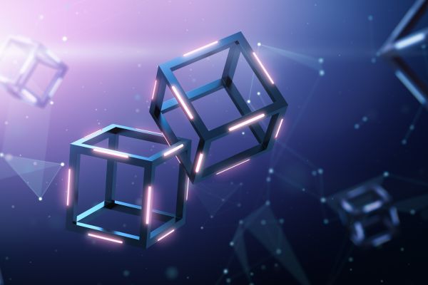 Cubes numériques connectés illustrant la technologie blockchain et l’enregistrement sécurisé et immuable des données